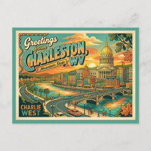 Carte postale vintage de style Charleston WV Charl