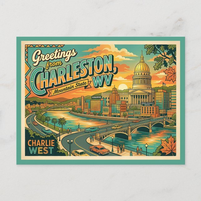 Carte postale vintage de style Charleston WV Charl (Devant)