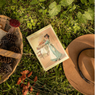 Carte postale vintage de Thanksgiving avec femme e