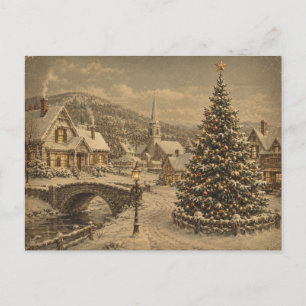 carte postale vintage de village enneigé