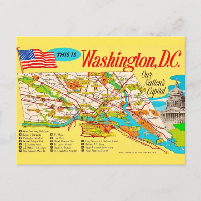 Carte postale vintage de Washington DC (Devant)