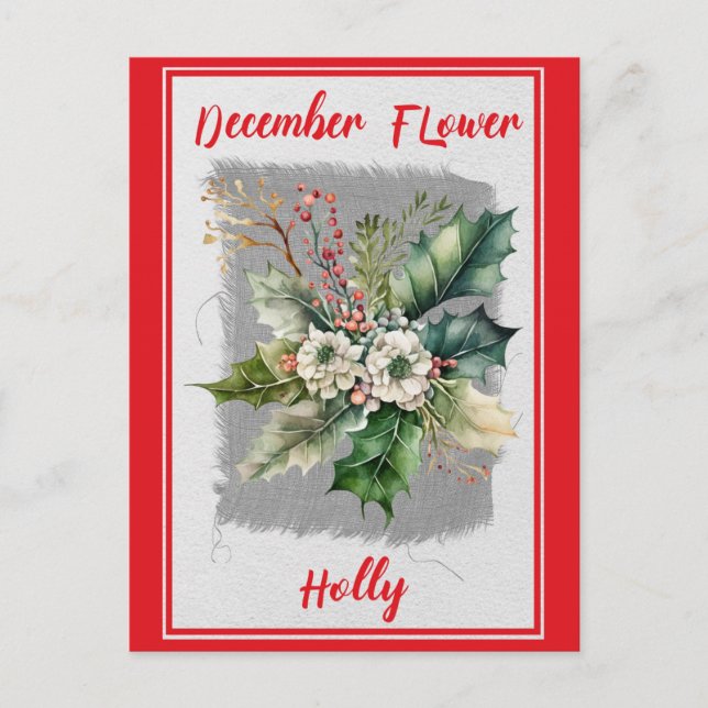 Carte Postale Vintage décembre Fleur Holly Floral (Devant)