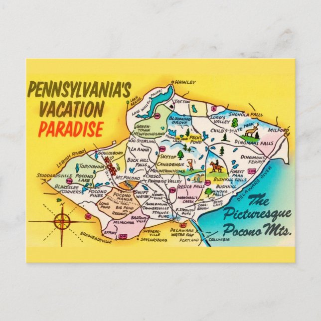 Carte postale vintage des monts Pocono (Devant)
