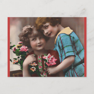 Carte Postale Vintage Deux Petites Filles Amitié
