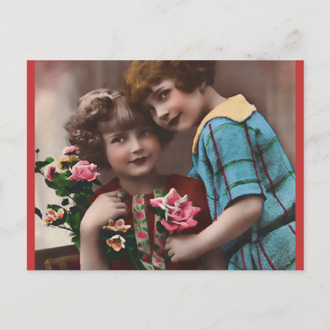 Carte Postale Vintage Deux Petites Filles Amitié (Devant)