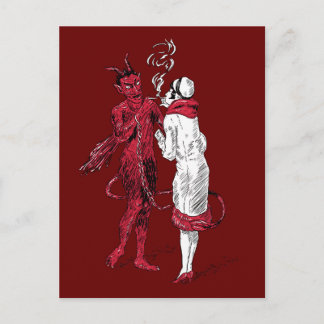 Carte Postale Vintage Devil and Woman Smoking