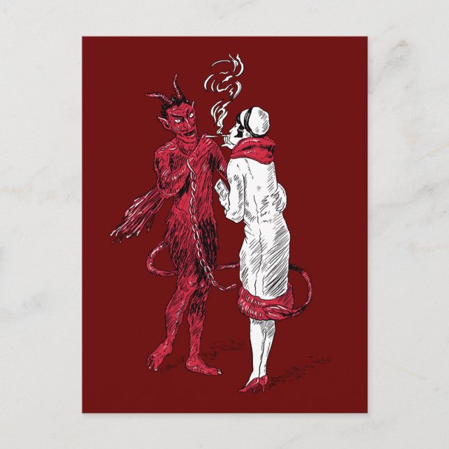 Carte Postale Vintage Devil and Woman Smoking (Devant)