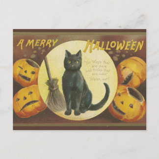 Carte postale vintage d'Halloween avec citrouilles