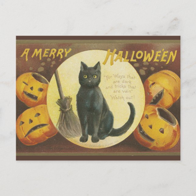 Carte postale vintage d'Halloween avec citrouilles (Devant)