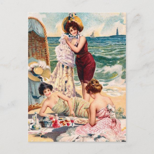 Carte postale vintage d'illustration de plage de (Devant)