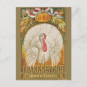 Carte Postale Vintage dinde de salutation Thanksgiving