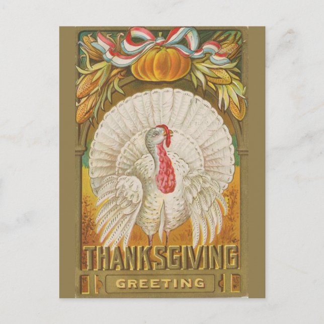 Carte Postale Vintage dinde de salutation Thanksgiving (Devant)