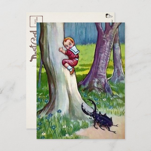 Carte postale vintage d'insecte attaquant (Devant / Derrière)