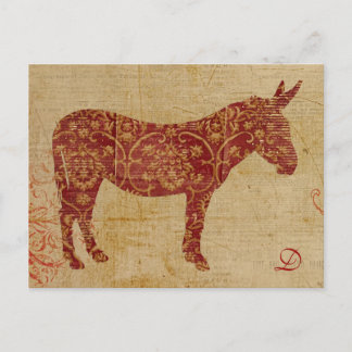 Carte Postale Vintage Donkey Silhouette Monogram Postcard