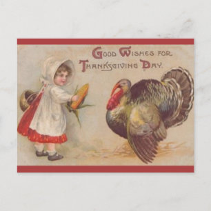Carte Postale Vintage donne du maïs à la Turquie Thanksgiving