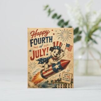 Carte postale vintage du 4 juillet | Chiots patrio