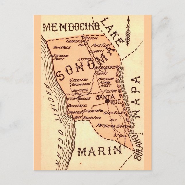 Carte postale vintage du comté de Sonoma (Devant)
