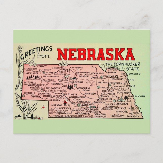 Carte postale vintage du Nebraska (Devant)