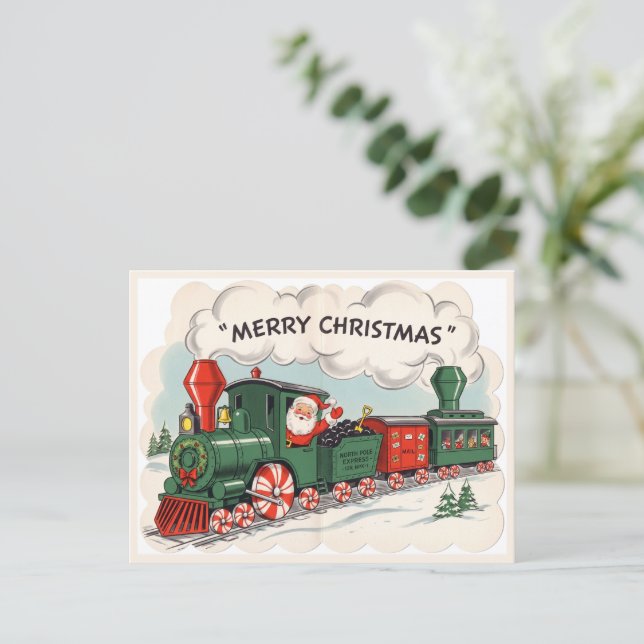 Carte postale vintage du train de Noël Express  (Debout devant)