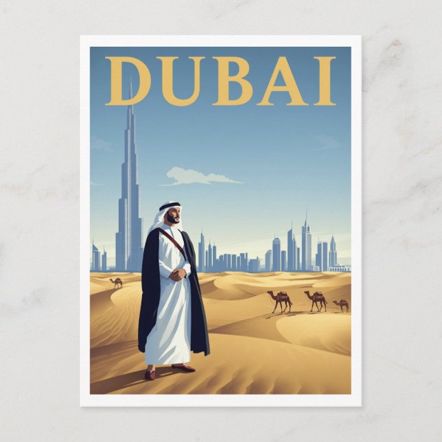 Carte Postale Vintage Dubaï Skyline Désert Voyage (Devant)