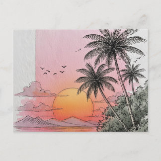 Carte postale vintage d'un beau coucher de soleil