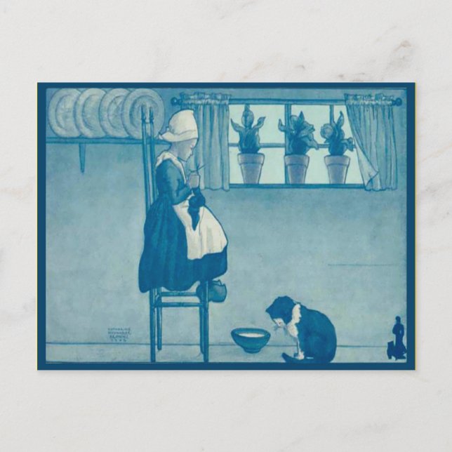 Carte Postale Vintage Dutch child knitting at home (Devant)