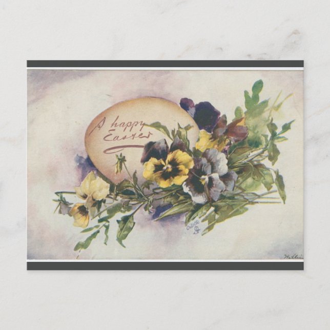 Carte Postale Vintage Egg and Pansies Easter (Devant)