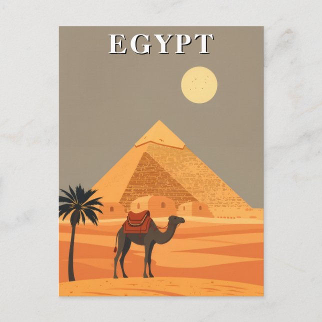 Carte Postale Vintage Egypte Voyage Camel et Pyramides Désert (Devant)