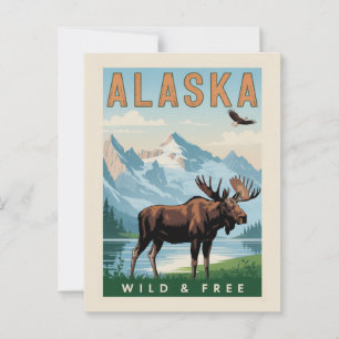 Carte Postale Vintage Élan d'Alaska Montagne Sauvage & Libre