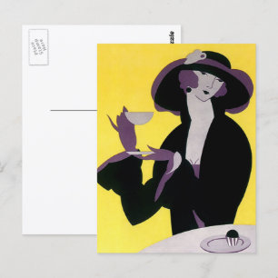 Carte Postale Vintage Élégante Femme Boire Tea Party après-midi