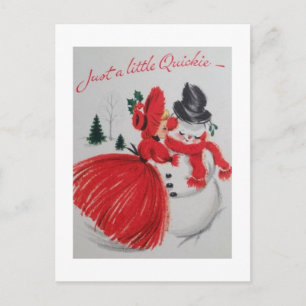 Carte Postale Vintage Embrasser Un Snowman