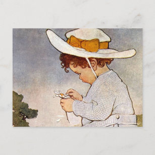 Carte Postale Vintage enfant cueillir des fleurs de marguerite