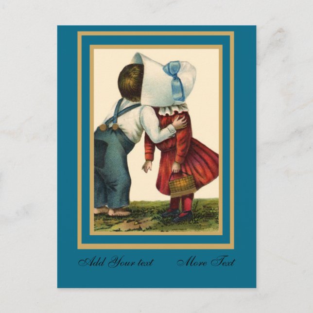 Carte postale Vintage Enfants Baisers Turquoises (Devant)