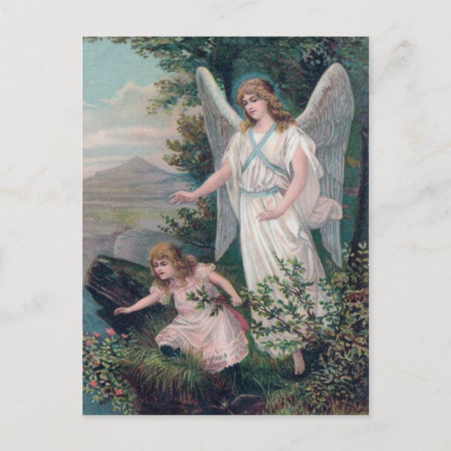 Carte Postale Vintage Engel mit Mädchen am Abgrund (Devant)