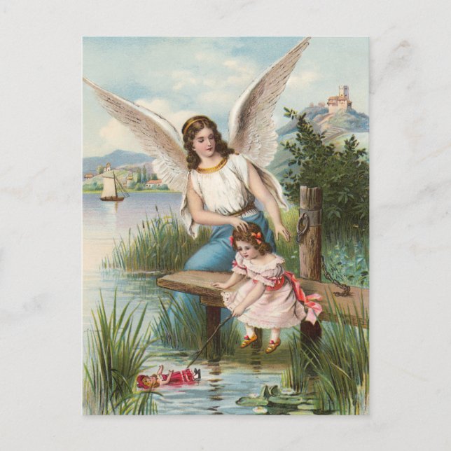 Carte Postale Vintage Engel Schutzengel mit Mädchen (Devant)