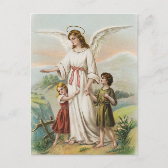Carte Postale Vintage Engel Schutzengel und zwei Kinder (Devant)