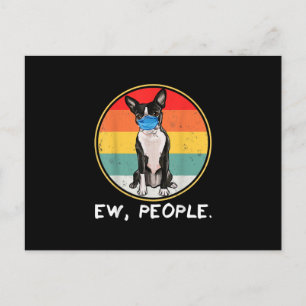 Carte Postale Vintage Ew People Boston Terrier Chien portant le