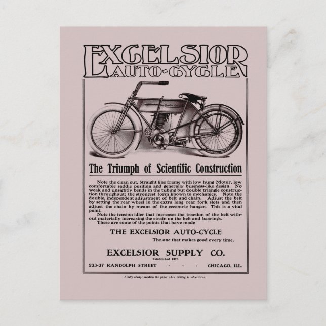 Carte Postale Vintage Excelsior cycle automatique et (Devant)