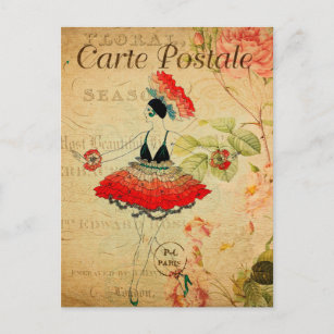 Carte Postale Vintage Exotique Femme Danse de Ballet Floral Fran