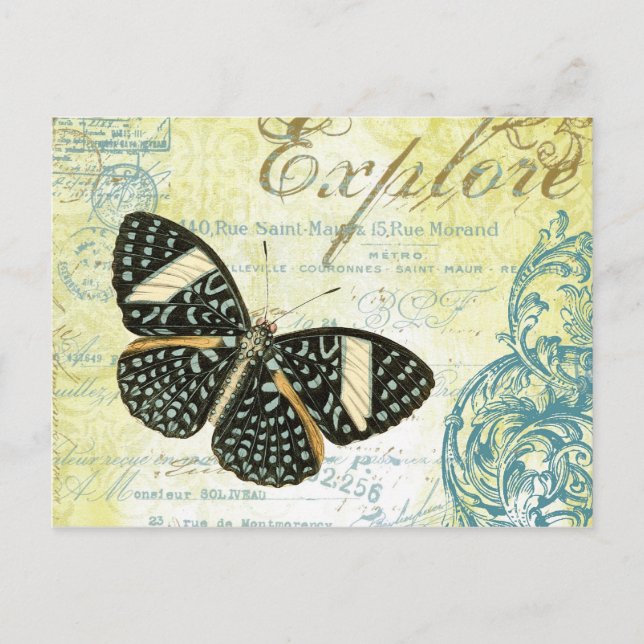Carte Postale Vintage Explorer Butterly....carte postale (Devant)