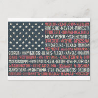 Vintage Faded American Flag State Noms Mots Art