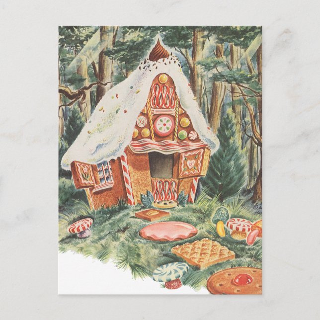 Carte Postale Vintage Fairy Tale, Hansel et Gretel Candy House (Devant)