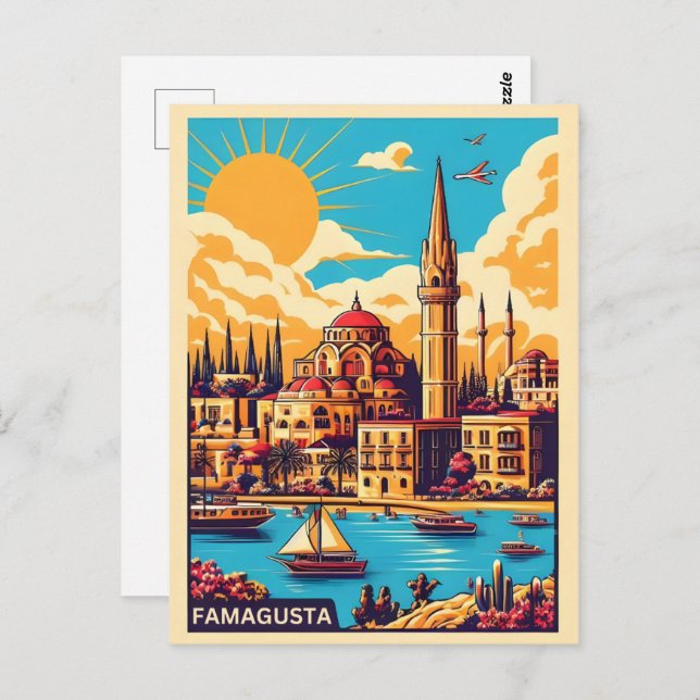 Carte Postale vintage Famagsta Beach Chypre cadeaux (Devant / Derrière)