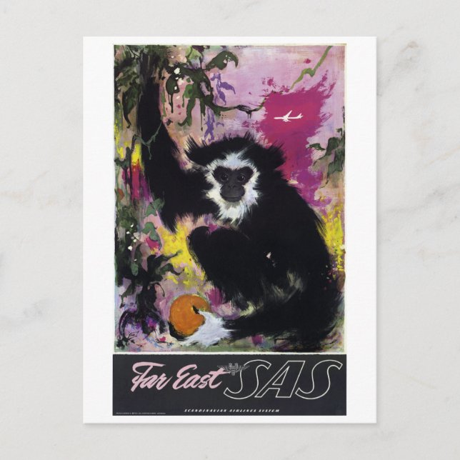 Carte Postale Vintage Far East Gibbon Monkey Travel (Devant)