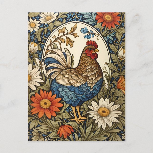Carte Postale Vintage Farmhouse Hen and Daisy Flowers (Devant)