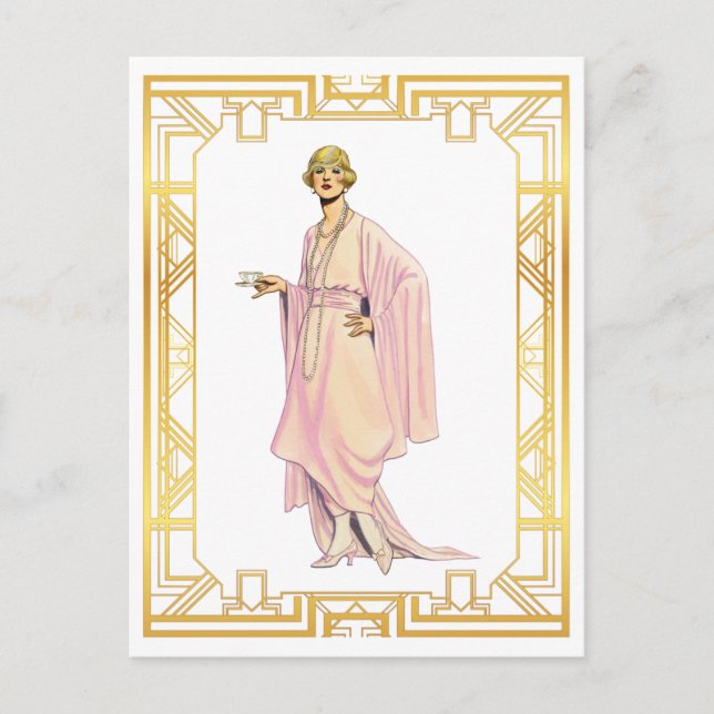 Carte Postale Vintage Fashion Flapper Tea rose (Devant)