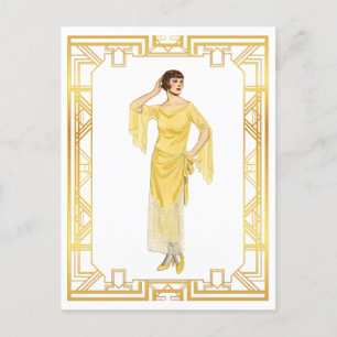 Carte Postale Vintage Fashion Roaring 20s Flapper Gown de soirée