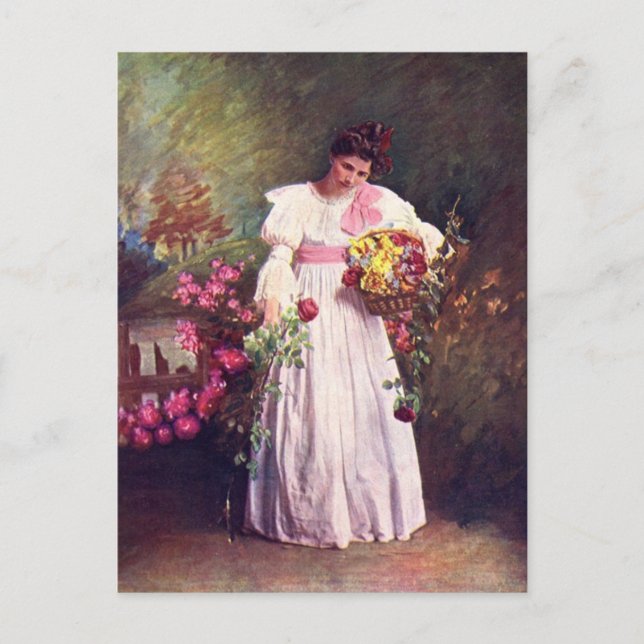 Carte Postale Vintage - Femme dans le jardin (Devant)