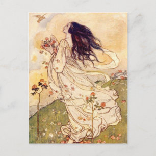 Carte Postale Vintage - Femme et un Oiseau,