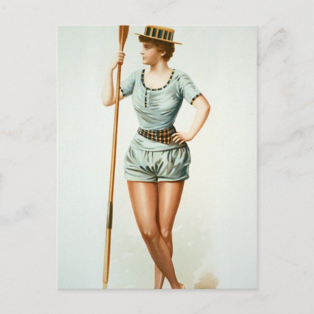 Carte Postale Vintage femme Rower avec ours (Devant)